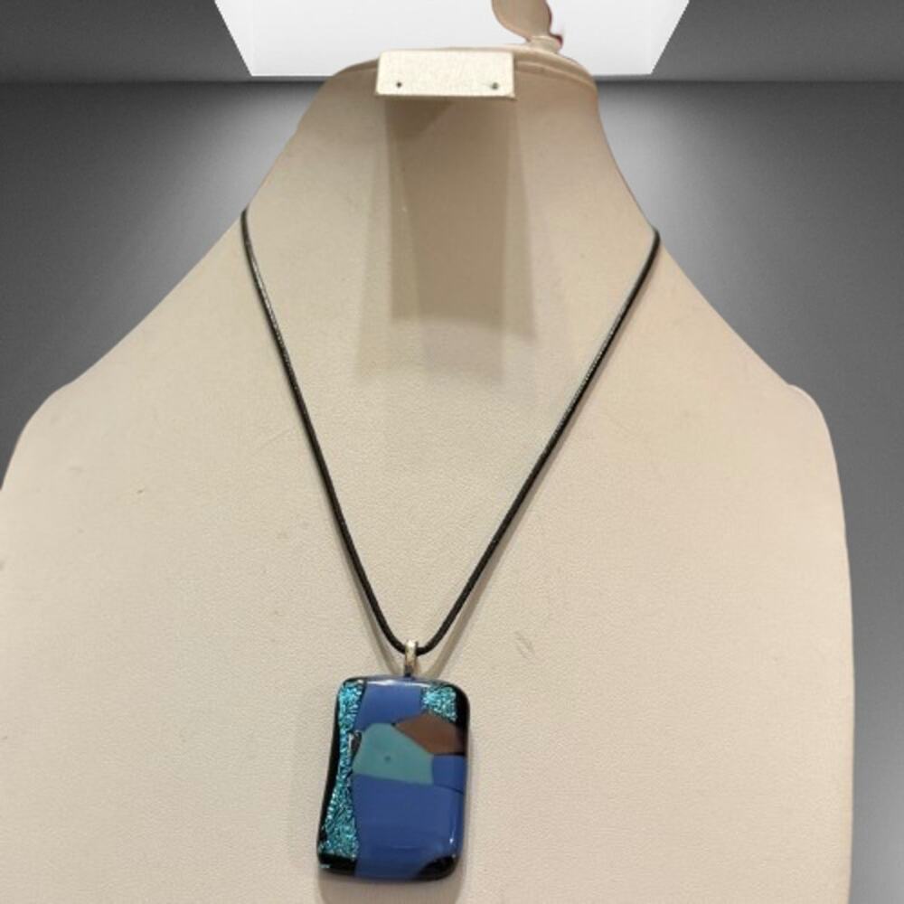 Sparkly Blue Artisan Fused Glass Pendant - Picture 3 of 9
